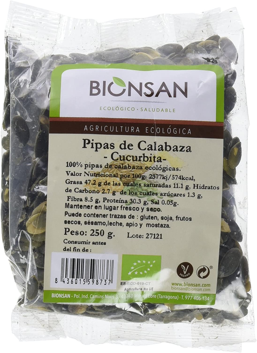 PIPAS CALABAZA -CUCURBITA- 250 GR BIONSAN